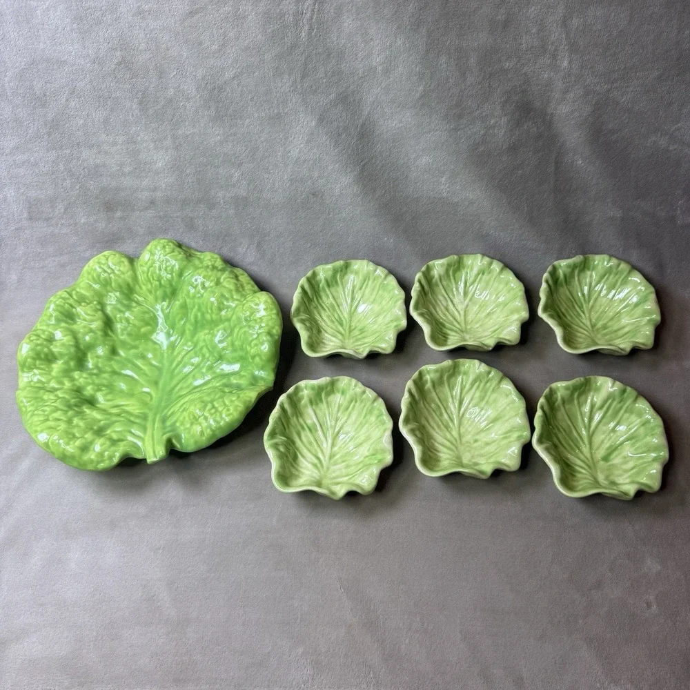 Vintage‎ Cabbage Leaf Lettuce Leaf Dishes Lot Of 7 MCM